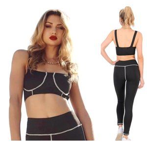WEWOREWHAT Black White Active Corset Sports Bra Square Neck Bustier Top Size XS